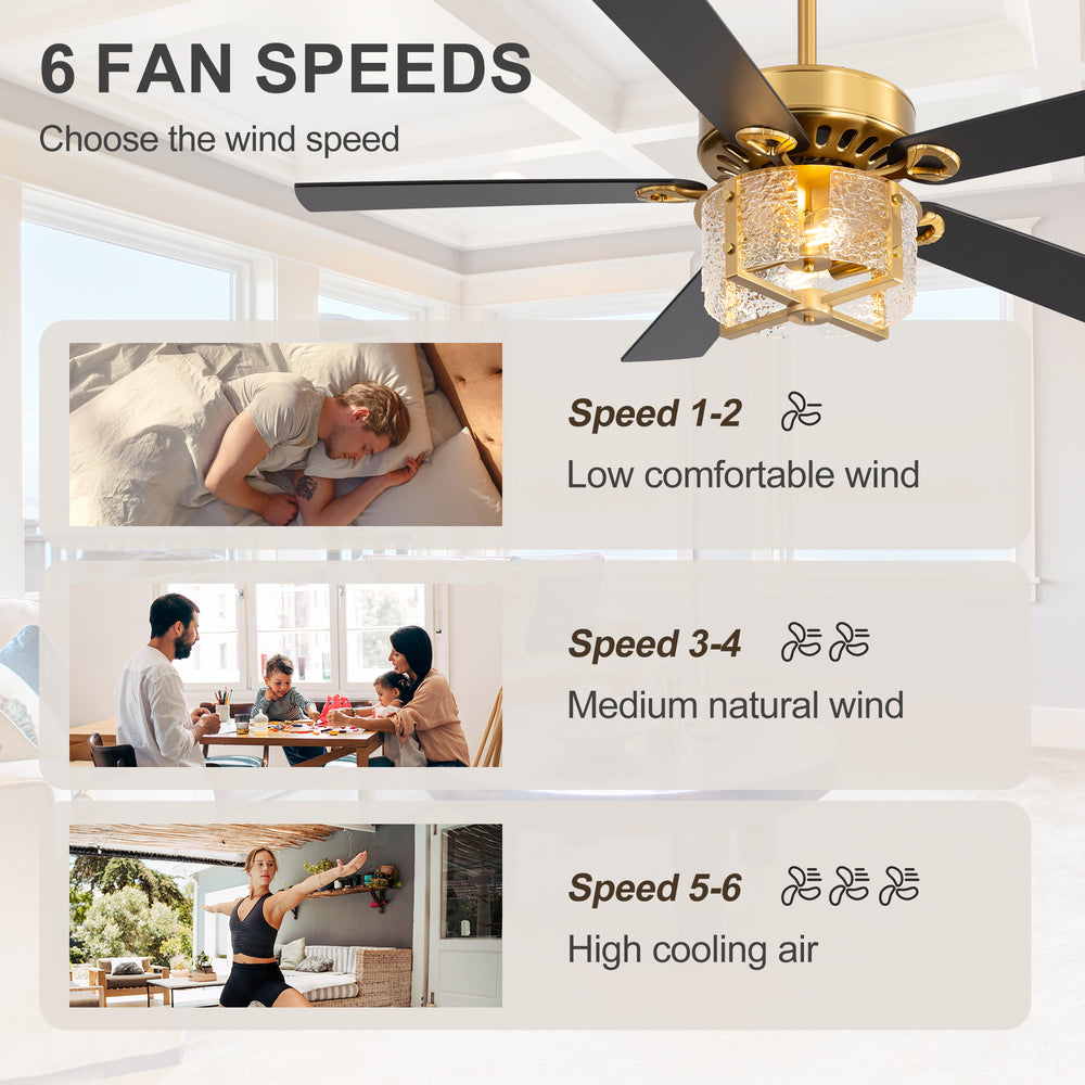 52-Inch Ceiling Fan with Light and Remote – 5 Reversible Dual-Finish Blades,Crystal-Glow Lampshade, Quiet 28W DC Motor with 6 Speeds & Reversible Airflow,  Includes 5" & 10" Downrods