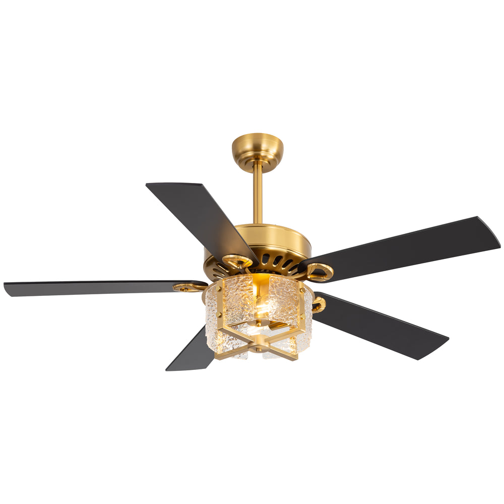 52-Inch Ceiling Fan with Light and Remote – 5 Reversible Dual-Finish Blades,Crystal-Glow Lampshade, Quiet 28W DC Motor with 6 Speeds & Reversible Airflow,  Includes 5" & 10" Downrods