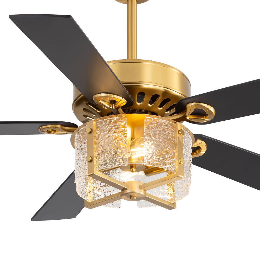 52-Inch Ceiling Fan with Light and Remote – 5 Reversible Dual-Finish Blades,Crystal-Glow Lampshade, Quiet 28W DC Motor with 6 Speeds & Reversible Airflow,  Includes 5" & 10" Downrods