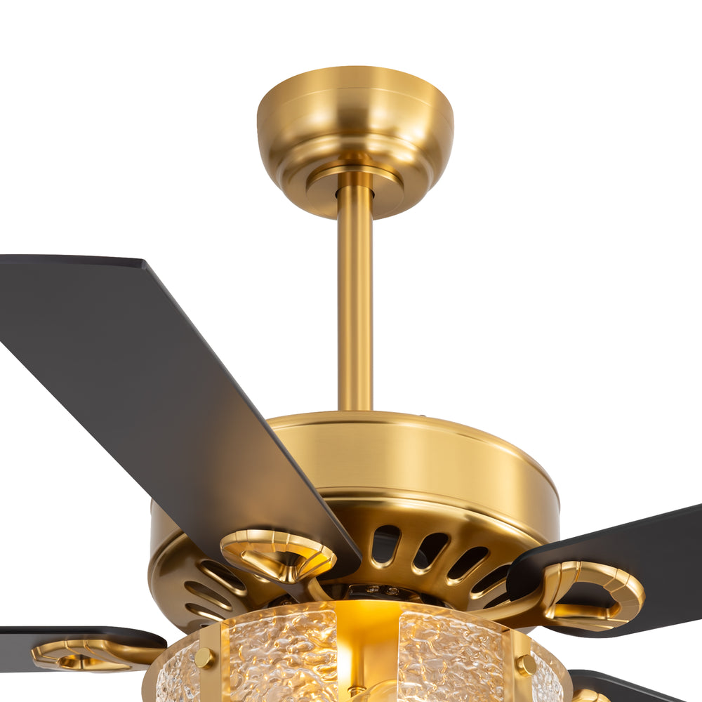 52-Inch Ceiling Fan with Light and Remote – 5 Reversible Dual-Finish Blades,Crystal-Glow Lampshade, Quiet 28W DC Motor with 6 Speeds & Reversible Airflow,  Includes 5" & 10" Downrods