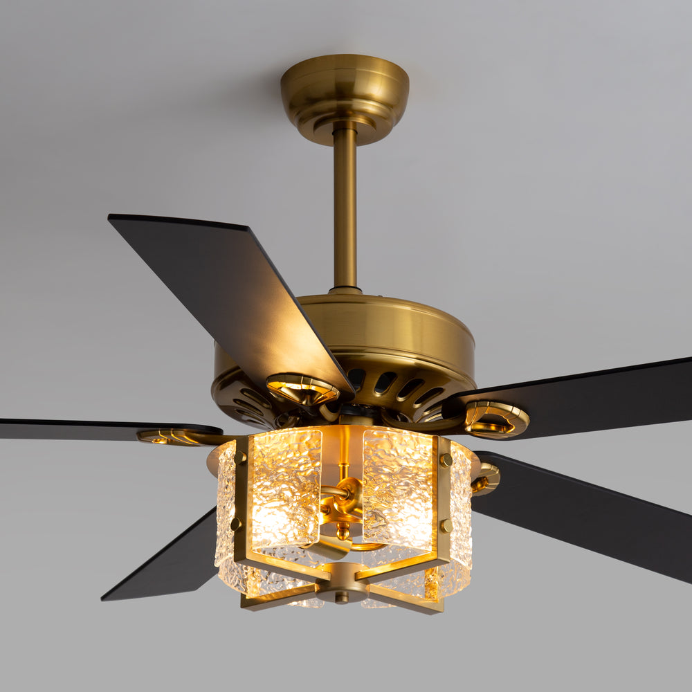 52-Inch Ceiling Fan with Light and Remote – 5 Reversible Dual-Finish Blades,Crystal-Glow Lampshade, Quiet 28W DC Motor with 6 Speeds & Reversible Airflow,  Includes 5" & 10" Downrods