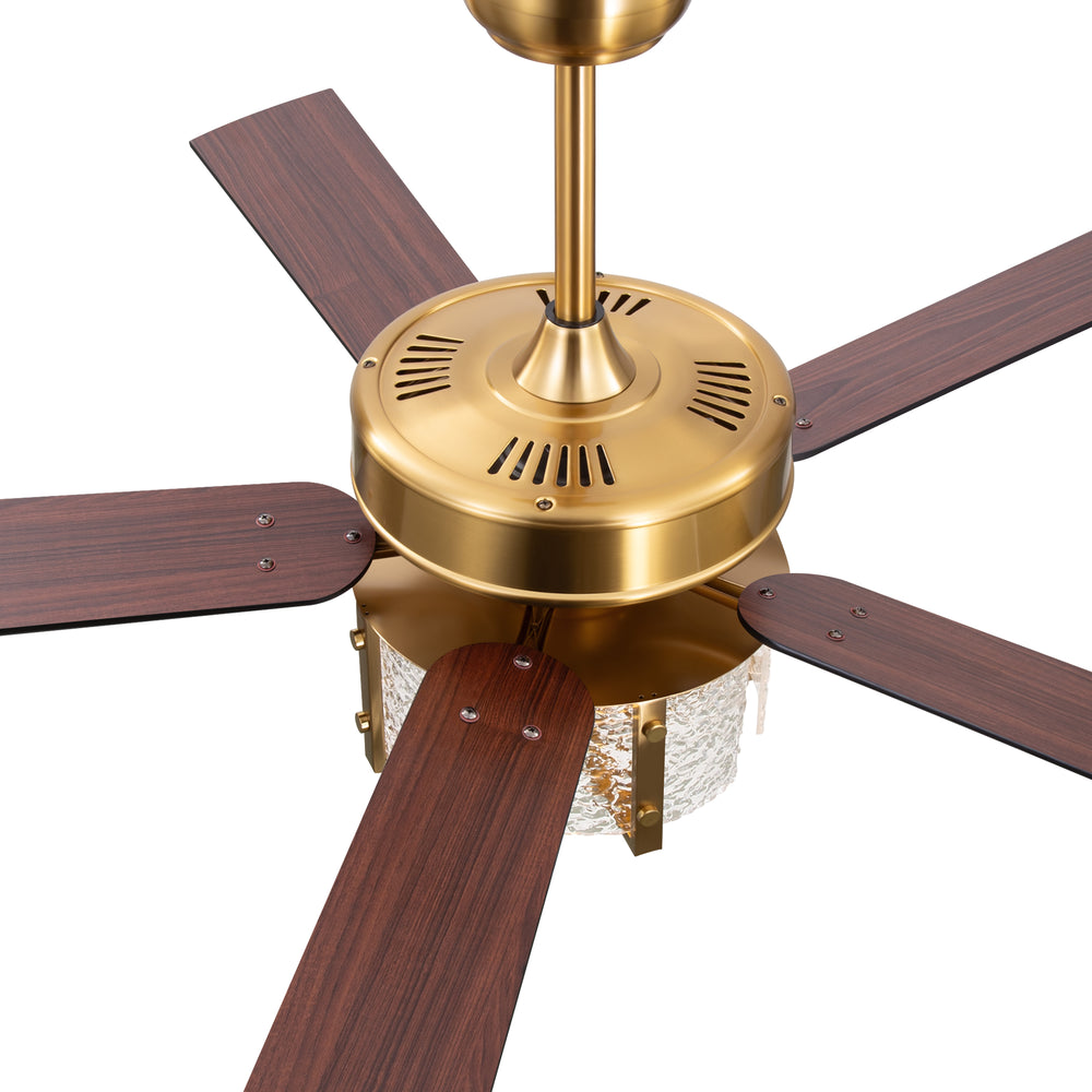 52-Inch Ceiling Fan with Light and Remote – 5 Reversible Dual-Finish Blades,Crystal-Glow Lampshade, Quiet 28W DC Motor with 6 Speeds & Reversible Airflow,  Includes 5" & 10" Downrods