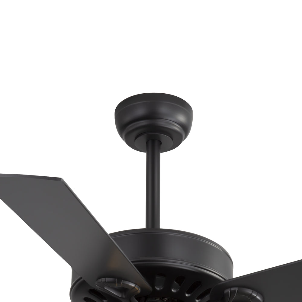52-Inch Matte Black Industrial Ceiling Fan with Iron Cage Light, 5 Dual-Finish Reversible Plywood Blades, 28W Quiet DC Motor, 6 Speeds, Remote Control, Timer, Reversible Airflow, 5"&10" Downrods