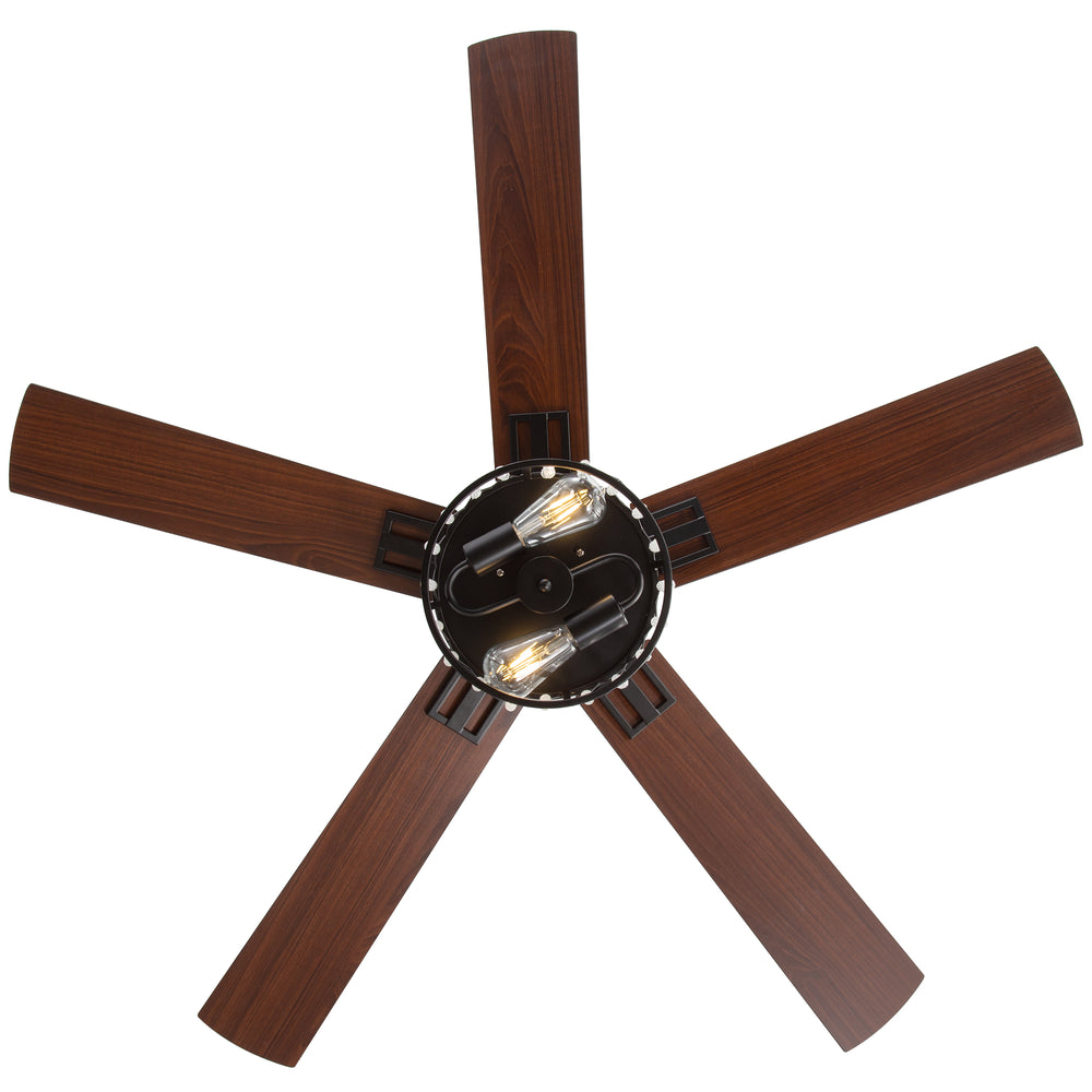52-inch Crystal Ceiling Fan with Light, Matte Black Finish, 5 Reversible Blades, Dual E26 Bulb Base (Bulbs Not Included), Quiet Energy-Saving DC Motor, 6 Speeds with Timer, Remote Control, 5" and 10" Downrods Included