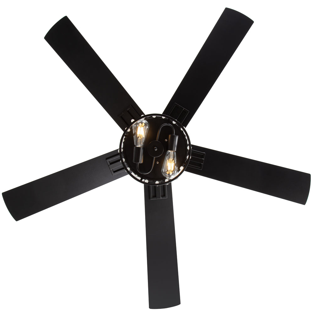 52-inch Crystal Ceiling Fan with Light, Matte Black Finish, 5 Reversible Blades, Dual E26 Bulb Base (Bulbs Not Included), Quiet Energy-Saving DC Motor, 6 Speeds with Timer, Remote Control, 5" and 10" Downrods Included