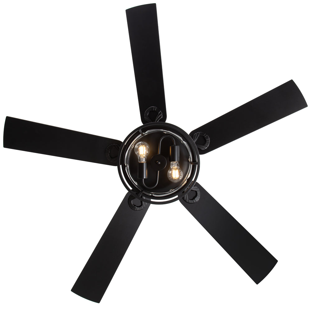 52-Inch Matte Black Industrial Ceiling Fan with Iron & Glass Light, 5 Reversible Blades (Black/Walnut), 28W DC Motor, 6 Speeds, Quiet Operation, Remote with Timer, Reversible Airflow, 5"&10" Downrods