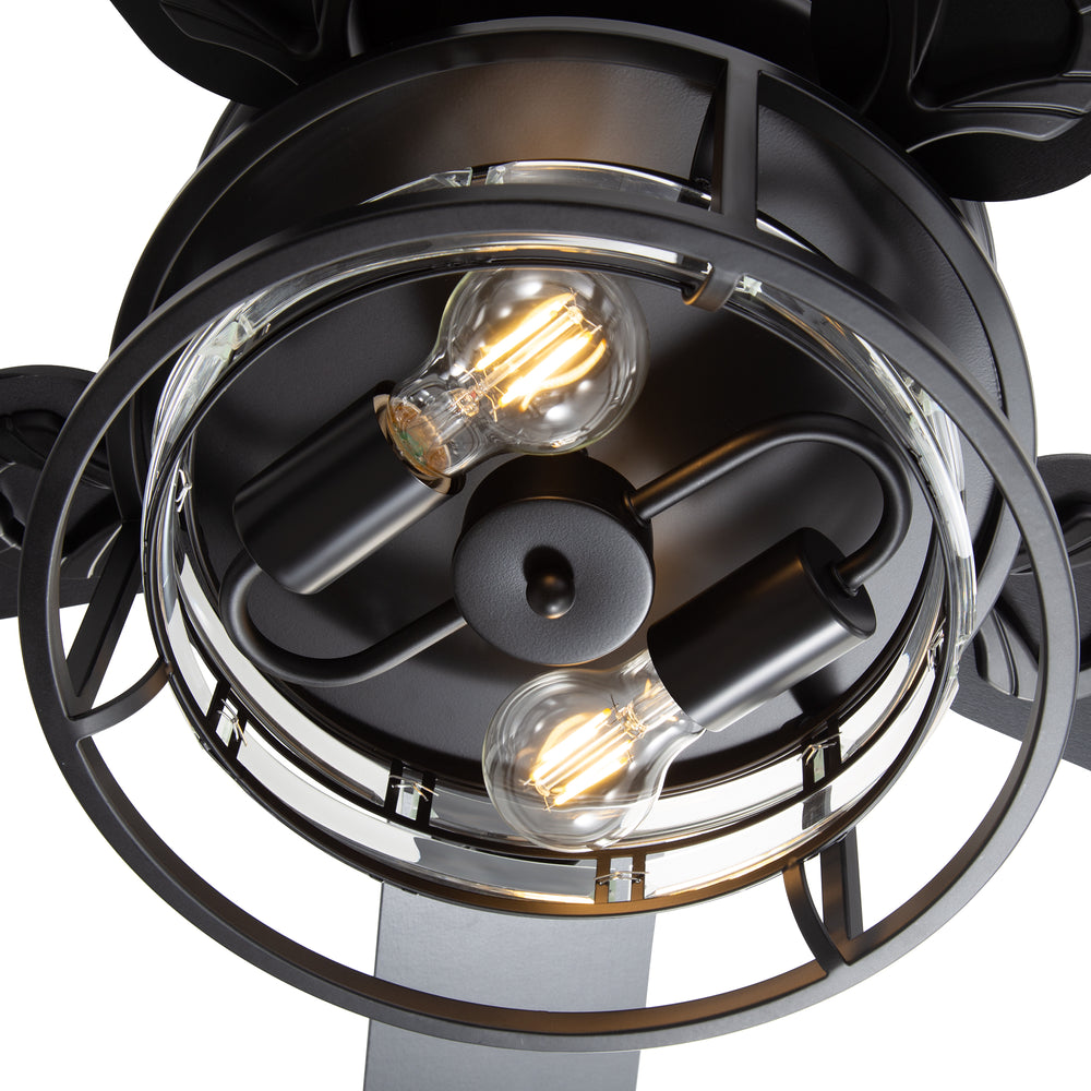 52-Inch Matte Black Industrial Ceiling Fan with Iron & Glass Light, 5 Reversible Blades (Black/Walnut), 28W DC Motor, 6 Speeds, Quiet Operation, Remote with Timer, Reversible Airflow, 5"&10" Downrods