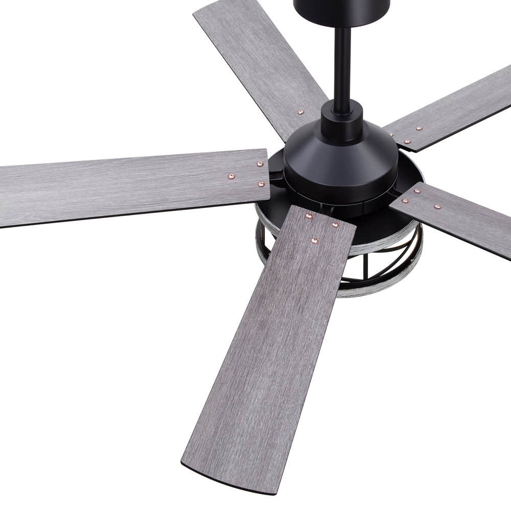 52-inch Industrial Ceiling Fan with Light, Matte Black Finish, Iron Cage Fixture, 5 Reversible  Blades, Three E12 Bulb Base (Bulbs Not Included), Quiet DC Motor, 6 Speeds with Timer, Remote Control, 5" and 10" Downrods Included, Forward/Reverse Airflow