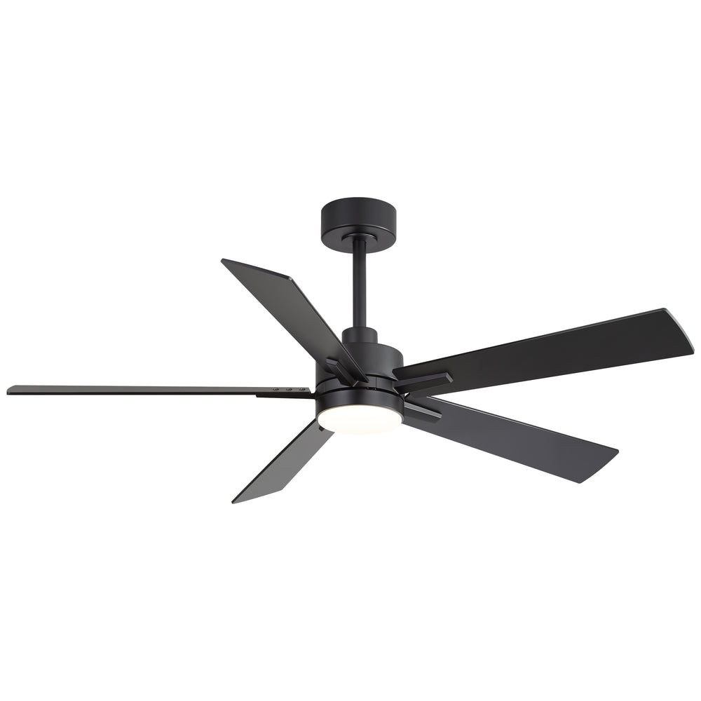 52-inch Matte Black Ceiling Fan with Light, 5 Plywood Blades, 18W LED 3-Color Temp & Memory, Quiet DC Motor, 6 Speeds, Reversible, Remote Control with Timer, Includes 5" & 10" Downrods, Ideal for Bedroom, Living Room, Dining Area