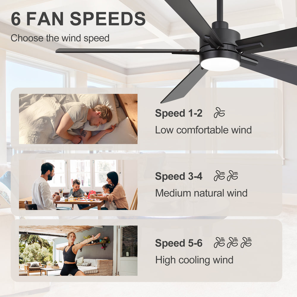 52-inch Matte Black Ceiling Fan with Light, 5 Plywood Blades, 18W LED 3-Color Temp & Memory, Quiet DC Motor, 6 Speeds, Reversible, Remote Control with Timer, Includes 5" & 10" Downrods, Ideal for Bedroom, Living Room, Dining Area