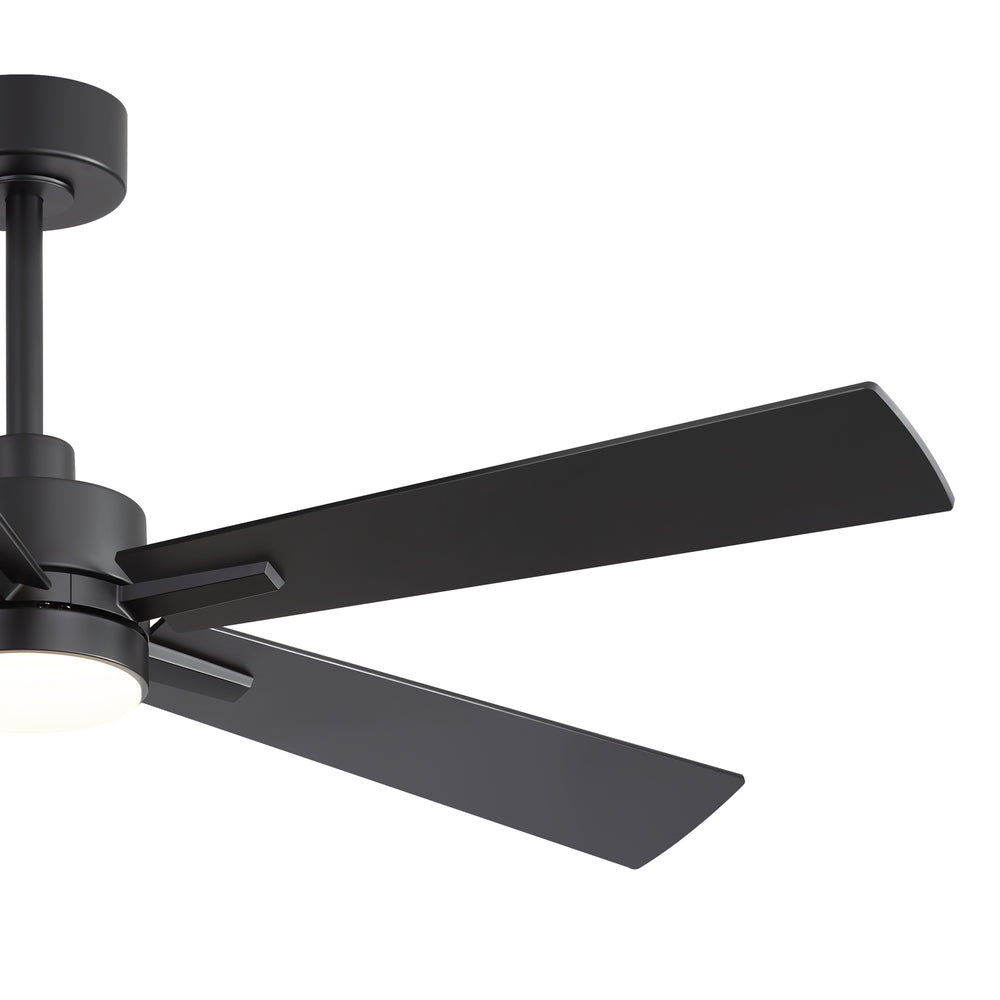 52-inch Matte Black Ceiling Fan with Light, 5 Plywood Blades, 18W LED 3-Color Temp & Memory, Quiet DC Motor, 6 Speeds, Reversible, Remote Control with Timer, Includes 5" & 10" Downrods, Ideal for Bedroom, Living Room, Dining Area