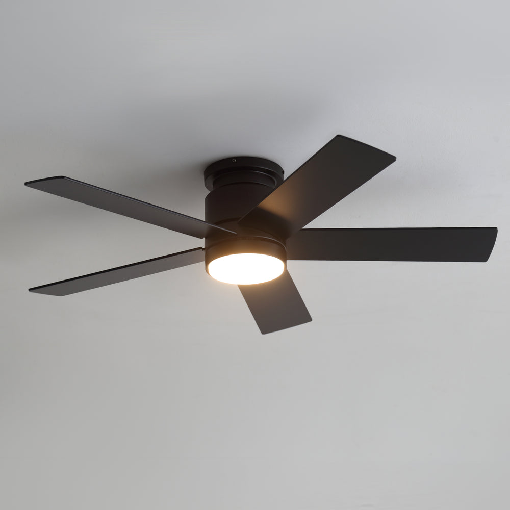42"/52" Ceiling Fan with Light, Matte Black Finish, 5 Black Blades, Acrylic 18W LED (3 Color Temps with Memory), Quiet DC Motor, 6 Speeds, Forward/Reverse Airflow, Timer, Full Remote Control Included