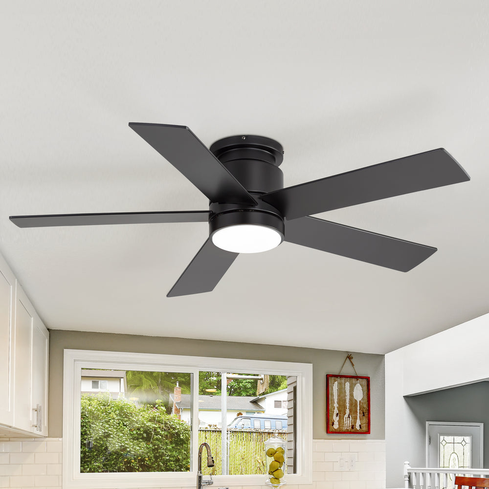 42"/52" Ceiling Fan with Light, Matte Black Finish, 5 Black Blades, Acrylic 18W LED (3 Color Temps with Memory), Quiet DC Motor, 6 Speeds, Forward/Reverse Airflow, Timer, Full Remote Control Included