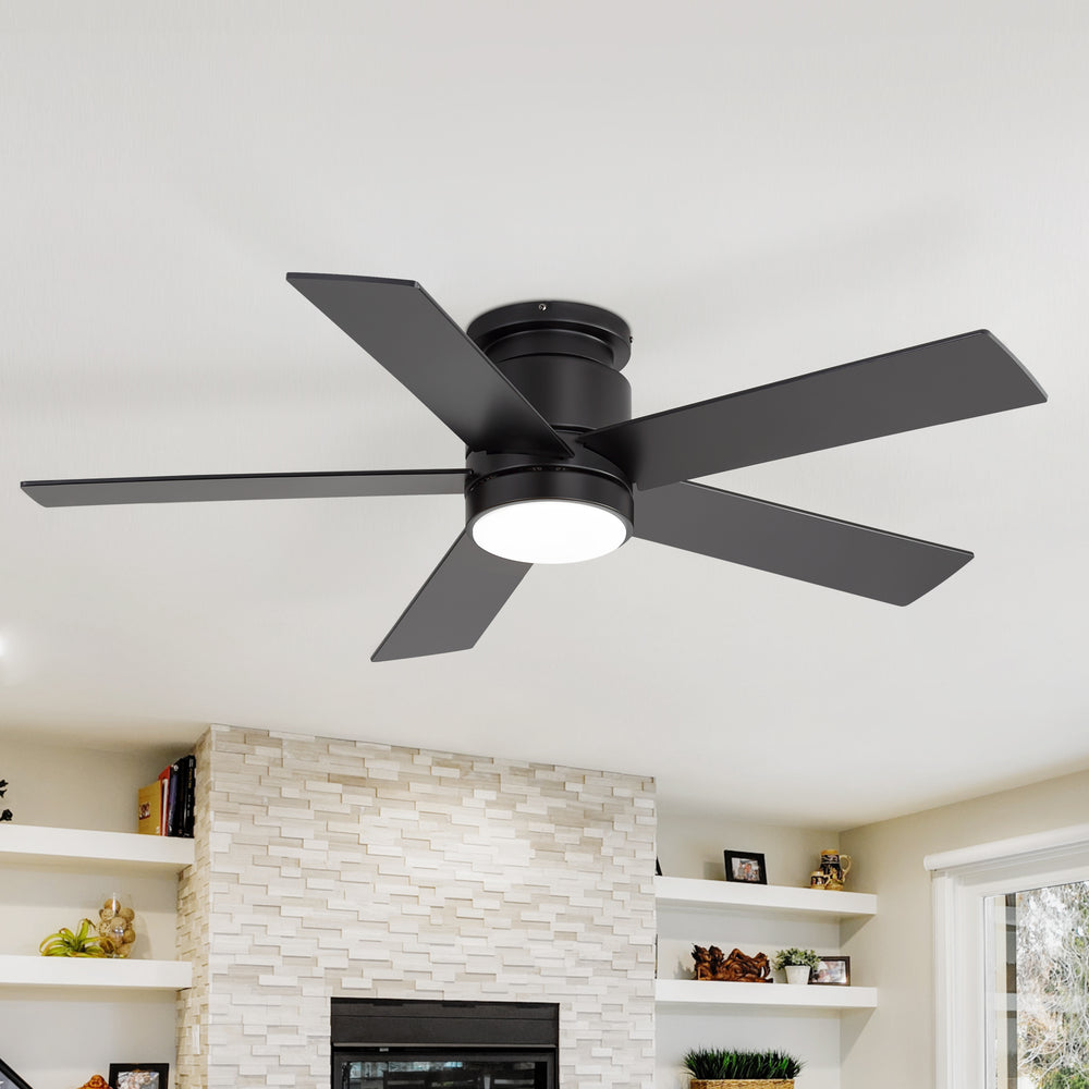 42"/52" Ceiling Fan with Light, Matte Black Finish, 5 Black Blades, Acrylic 18W LED (3 Color Temps with Memory), Quiet DC Motor, 6 Speeds, Forward/Reverse Airflow, Timer, Full Remote Control Included