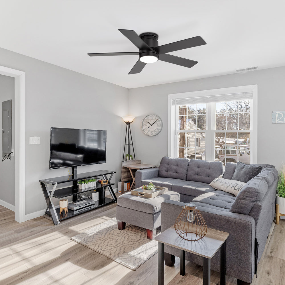 42"/52" Ceiling Fan with Light, Matte Black Finish, 5 Black Blades, Acrylic 18W LED (3 Color Temps with Memory), Quiet DC Motor, 6 Speeds, Forward/Reverse Airflow, Timer, Full Remote Control Included