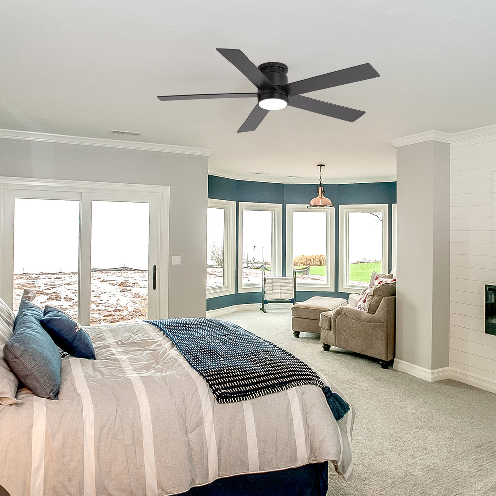 42"/52" Ceiling Fan with Light, Matte Black Finish, 5 Black Blades, Acrylic 18W LED (3 Color Temps with Memory), Quiet DC Motor, 6 Speeds, Forward/Reverse Airflow, Timer, Full Remote Control Included