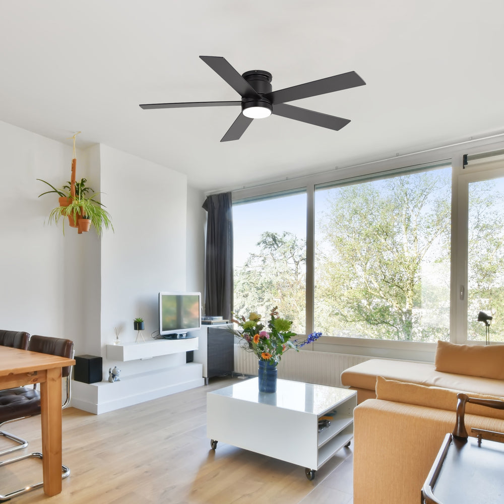 42"/52" Ceiling Fan with Light, Matte Black Finish, 5 Black Blades, Acrylic 18W LED (3 Color Temps with Memory), Quiet DC Motor, 6 Speeds, Forward/Reverse Airflow, Timer, Full Remote Control Included
