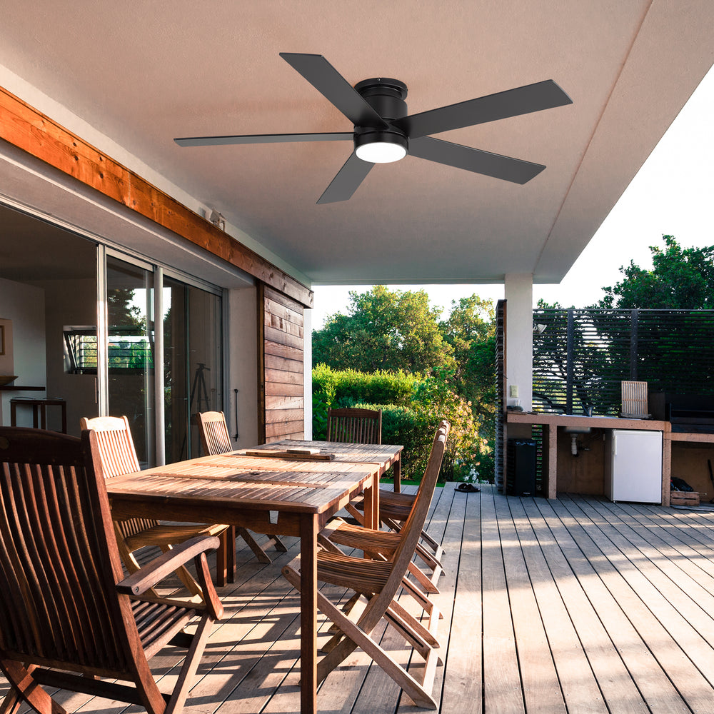 42"/52" Ceiling Fan with Light, Matte Black Finish, 5 Black Blades, Acrylic 18W LED (3 Color Temps with Memory), Quiet DC Motor, 6 Speeds, Forward/Reverse Airflow, Timer, Full Remote Control Included