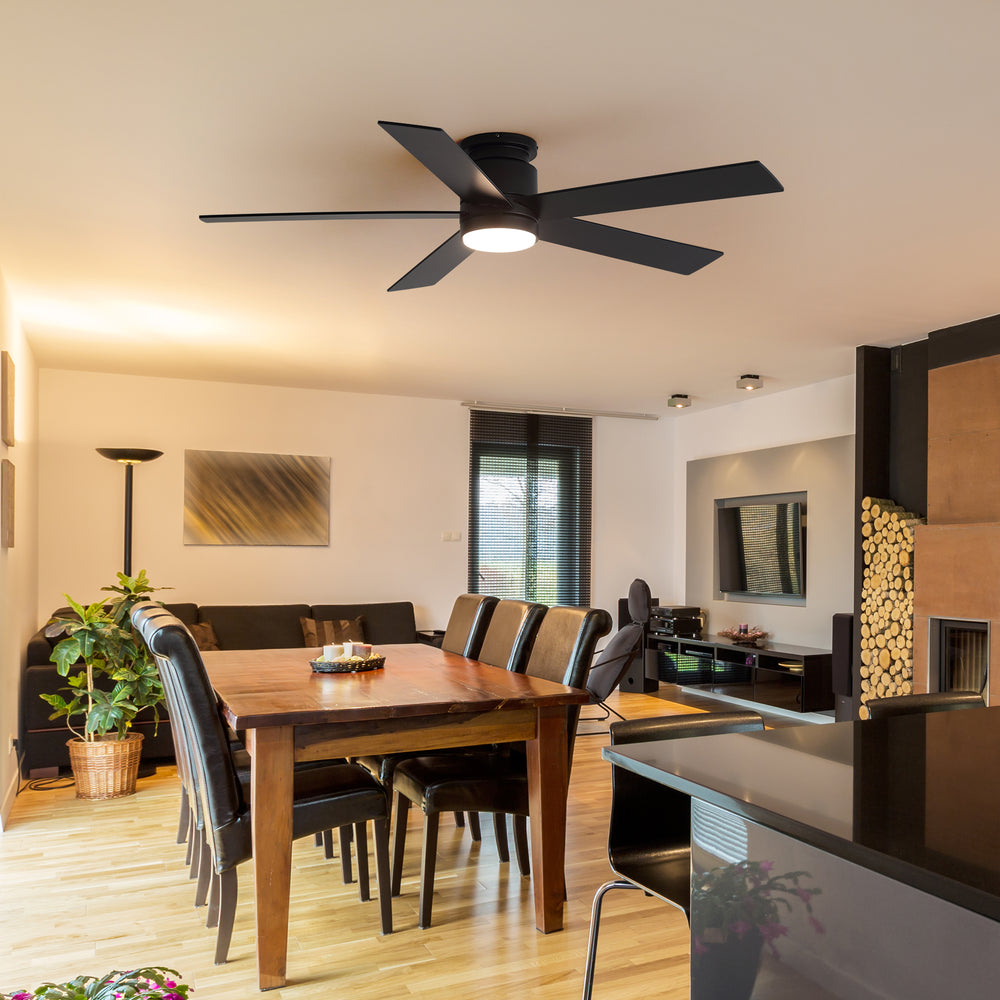 42"/52" Ceiling Fan with Light, Matte Black Finish, 5 Black Blades, Acrylic 18W LED (3 Color Temps with Memory), Quiet DC Motor, 6 Speeds, Forward/Reverse Airflow, Timer, Full Remote Control Included