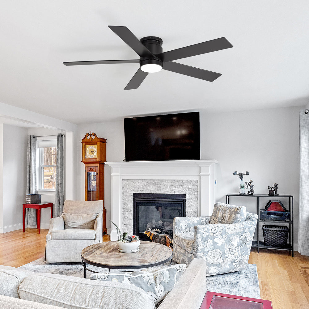 42"/52" Ceiling Fan with Light, Matte Black Finish, 5 Black Blades, Acrylic 18W LED (3 Color Temps with Memory), Quiet DC Motor, 6 Speeds, Forward/Reverse Airflow, Timer, Full Remote Control Included