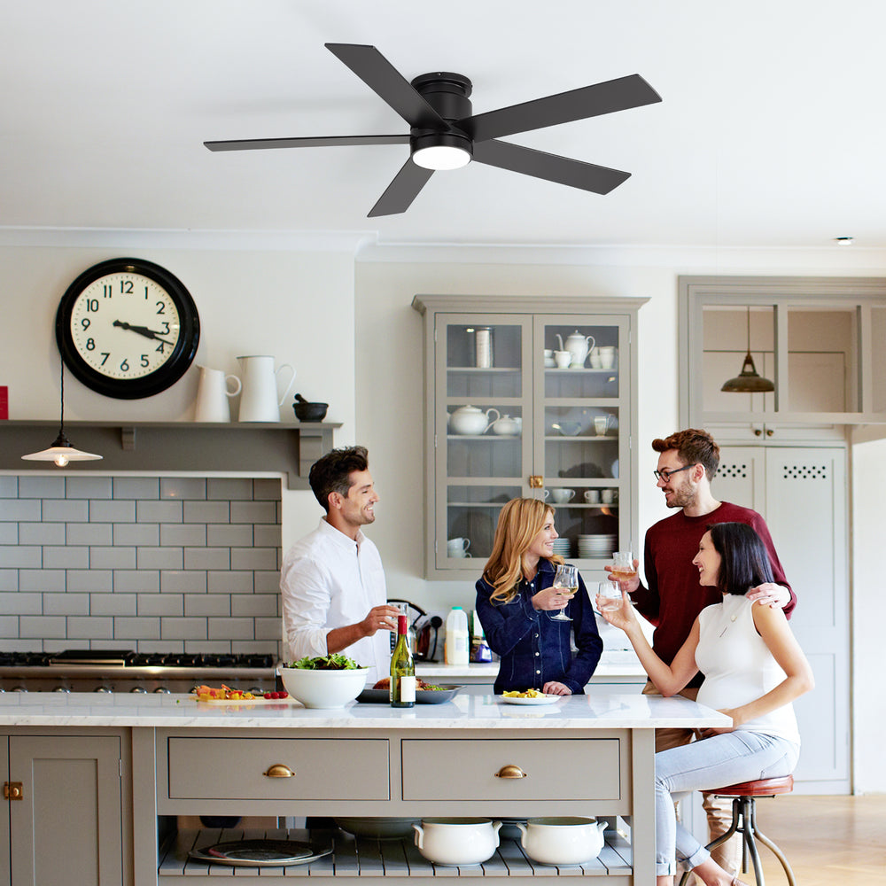 42"/52" Ceiling Fan with Light, Matte Black Finish, 5 Black Blades, Acrylic 18W LED (3 Color Temps with Memory), Quiet DC Motor, 6 Speeds, Forward/Reverse Airflow, Timer, Full Remote Control Included