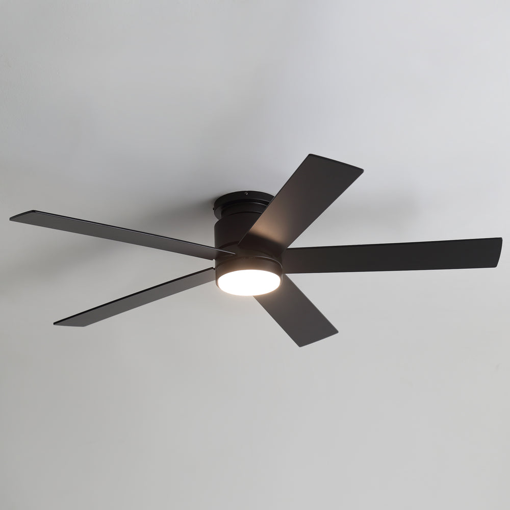 42"/52" Ceiling Fan with Light, Matte Black Finish, 5 Black Blades, Acrylic 18W LED (3 Color Temps with Memory), Quiet DC Motor, 6 Speeds, Forward/Reverse Airflow, Timer, Full Remote Control Included