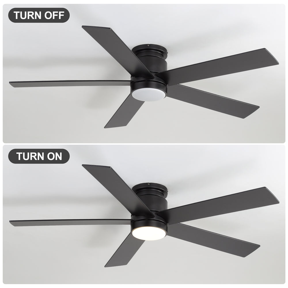 42"/52" Ceiling Fan with Light, Matte Black Finish, 5 Black Blades, Acrylic 18W LED (3 Color Temps with Memory), Quiet DC Motor, 6 Speeds, Forward/Reverse Airflow, Timer, Full Remote Control Included