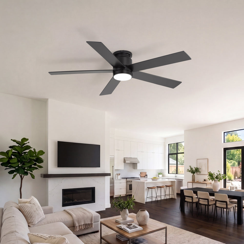 52" Smart Ceiling Fan with Lights and Remote, Flush Mount, APP & Alexa Voice Control, Quiet DC Motor, 6 Speeds, Reversible, 3CCT Dimmable LED, Black
