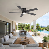 52" Smart Ceiling Fan with Lights and Remote, Flush Mount, APP & Alexa Voice Control, Quiet DC Motor, 6 Speeds, Reversible, 3CCT Dimmable LED, Black
