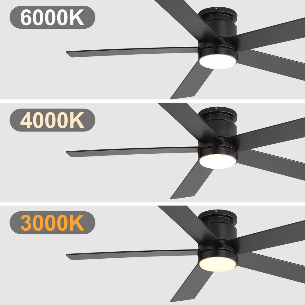 52" Smart Ceiling Fan with Lights and Remote, Flush Mount, APP & Alexa Voice Control, Quiet DC Motor, 6 Speeds, Reversible, 3CCT Dimmable LED, Black