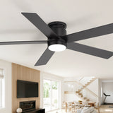 52" Smart Ceiling Fan with Lights and Remote, Flush Mount, APP & Alexa Voice Control, Quiet DC Motor, 6 Speeds, Reversible, 3CCT Dimmable LED, Black