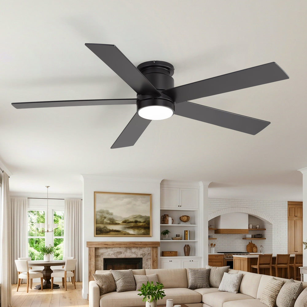 52" Smart Ceiling Fan with Lights and Remote, Flush Mount, APP & Alexa Voice Control, Quiet DC Motor, 6 Speeds, Reversible, 3CCT Dimmable LED, Black