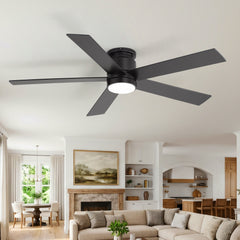52" Smart Ceiling Fan with Lights and Remote, Flush Mount, APP & Alexa Voice Control, Quiet DC Motor, 6 Speeds, Reversible, 3CCT Dimmable LED, Black