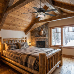 52" Matte Black Ceiling Fan with Light, Dual E26 Bulb Base, 6-Speed DC Motor, Reversible for Winter & Summer, Adjustable Timer, Black/Walnut Plywood Blades, Includes 5" & 10" Downrods, Remote Control