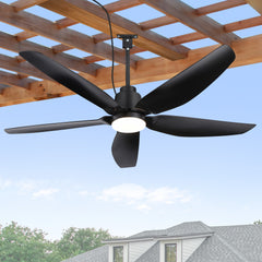 52-inch Waterproof Outdoor Ceiling Fan with Light, 5 ABS Blades, 18W LED 3-Color Temp, Quiet DC Motor 6-Speed Reversible, Remote Control & Timer, Includes 6" & 10" Downrods, IP44 Rated for Patio, Porch