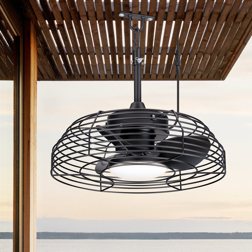19-inch Waterproof Outdoor Ceiling Fan with LED Light, IP44 Rated, Plug-In Design, 3 ABS Blades, DC Motor, 6 Speeds, Reverse Mode,Timer, Remote Control, 3-CCT 24W LED, Works with 6"/10" Downrods
