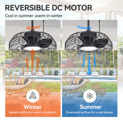 19" Outdoor Waterproof Ceiling Fan with LED Light, IP44 Rated, Plug-In Design, 3 ABS Blades, DC Motor, 6 Speeds, Reverse Mode, 1–12H Timer, Remote Control, 3-CCT 24W LED, Works with 6"/10" Downrods