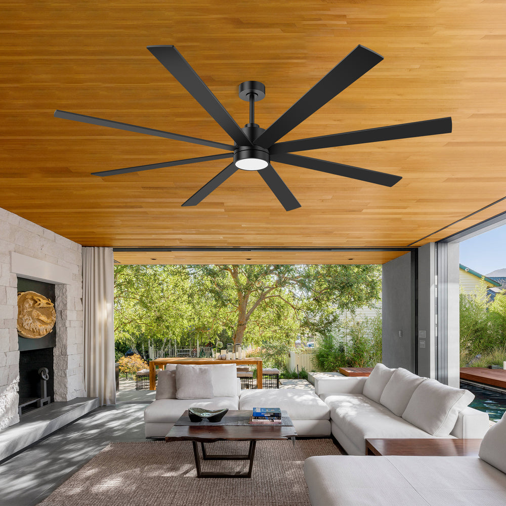 72-Inch Large Ceiling Fan with Light, Matte Black 8-Blade Ceiling Fan, Quiet DC Motor, 3CCT LED, Reversible, 6 Speeds Remote, Timer, Downrod Mount