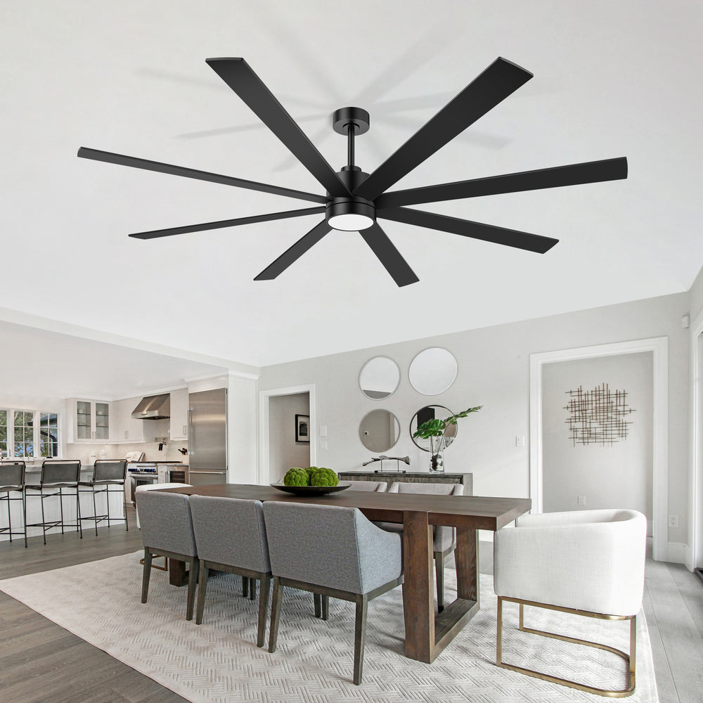 72-Inch Large Ceiling Fan with Light, Matte Black 8-Blade Ceiling Fan, Quiet DC Motor, 3CCT LED, Reversible, 6 Speeds Remote, Timer, Downrod Mount