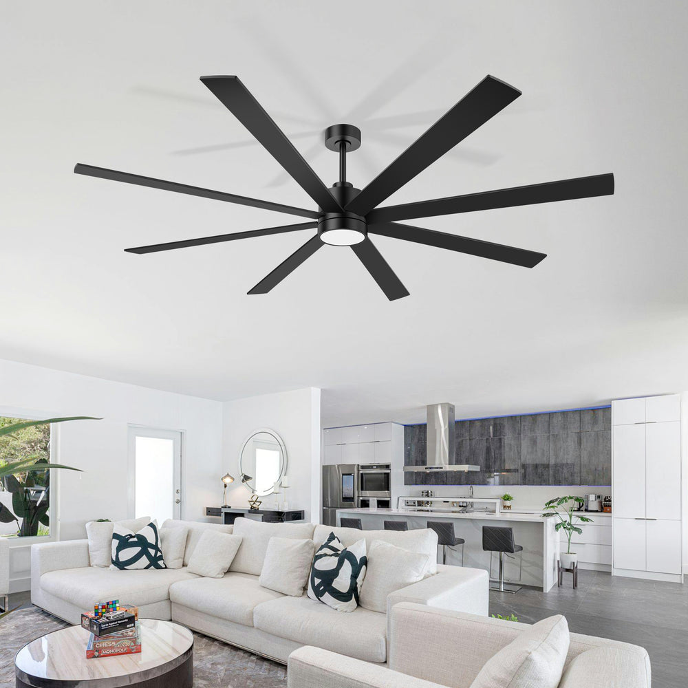 72-Inch Large Ceiling Fan with Light, Matte Black 8-Blade Ceiling Fan, Quiet DC Motor, 3CCT LED, Reversible, 6 Speeds Remote, Timer, Downrod Mount