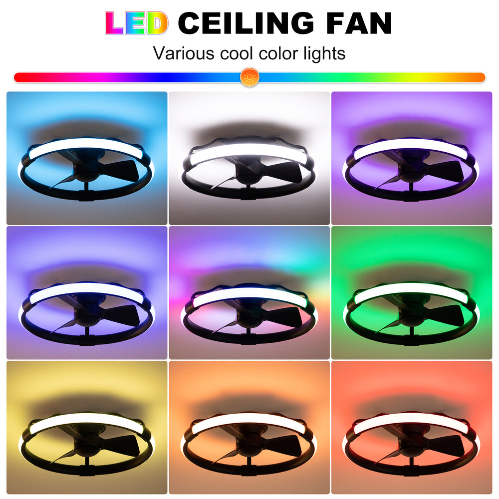 Delvessa 24-Inch Low Profile RGB Ceiling Fan With Dimmable Light