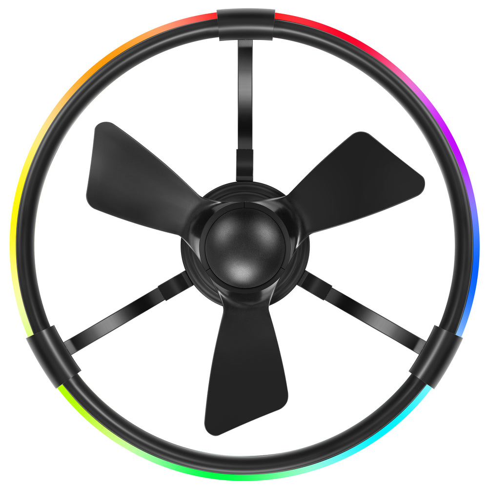 24 Inch Flush Mount RGB Ceiling Fan with Light, Dimmable 3CCT LED Light, 6-Speed Reversible DC Motor, Remote Control, Low Profile Enclosed Fan