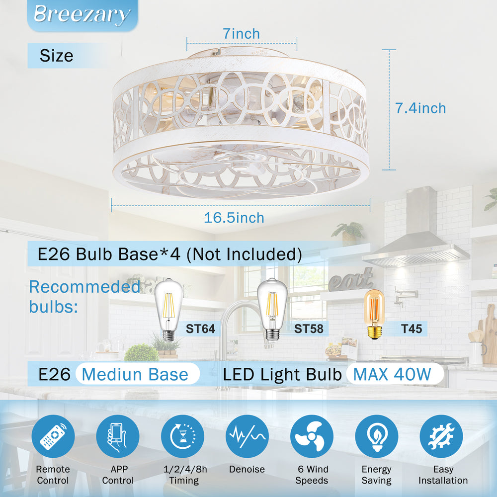 16.5-inch Caged Ceiling Fan with Light and Remote(7-Blade)