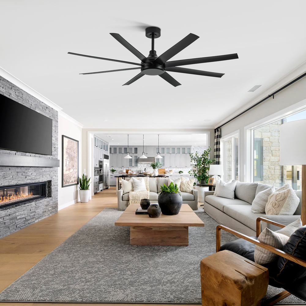 65-Inch Industrial Ceiling Fan, No Light with Remote, 8 ABS Blades, Quiet Reversible DC Motor, 6-Speed, Timer Function