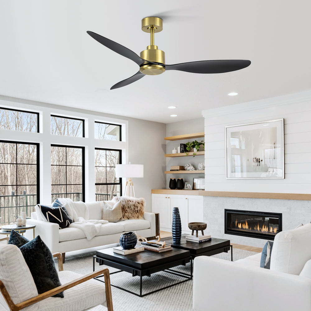 52-Inch Ceiling Fan without Light, 3 ABS Blades, Remote Control with 6 Speeds, Reverse Function, Timer, Quiet DC Motor, Includes 5" & 10" Downrods, Ideal for Dining, Bedroom, and Living Room