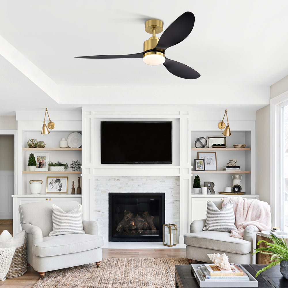 52-Inch Modern Ceiling Fan with Light, 3 ABS Blades, 18W LED with 3 Color Temperatures, Remote Control with 6 Speeds, Reverse Function, Timer, Quiet DC Motor, Includes 5" & 10" Downrods, Ideal for Dining, Bedroom, and Living Room