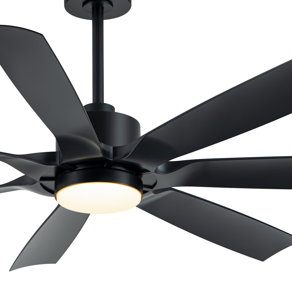 60-inch Modern Matte Black 7-Blade Ceiling Fan with 18W LED Light, 6-Speed DC Motor,Remote,3 Color Temps and Dual Downrods (6" & 12")