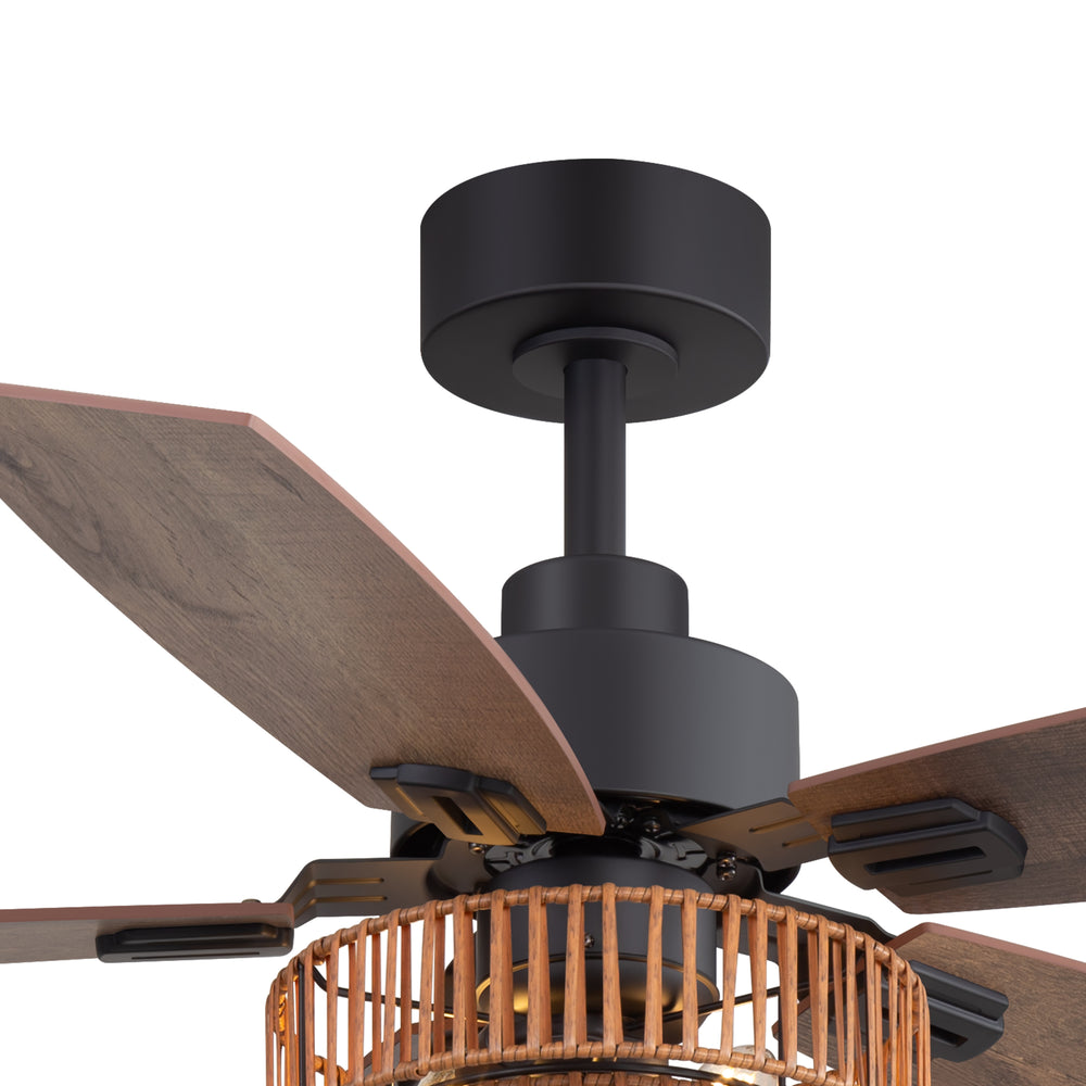 52-inch Farmhouse Ceiling Fan with Light, 5 Dual-Finish Reversible Plywood Blades, Quiet Energy-Saving DC Motor, E12 Bulb Base, 6-Speed Remote Control with Timer, Forward/Reverse Rotation, and 6" Downrod Included