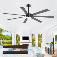 72" Modern LED Ceiling Fan with Remote, 7 Reversible Black/Dark Walnut Blades, Quiet DC Motor, 3-Color Light（3000K/4000K/600K）, 6-Speed Reversible Airflow, Includes 6"/12"/24" Downrods for Large Rooms