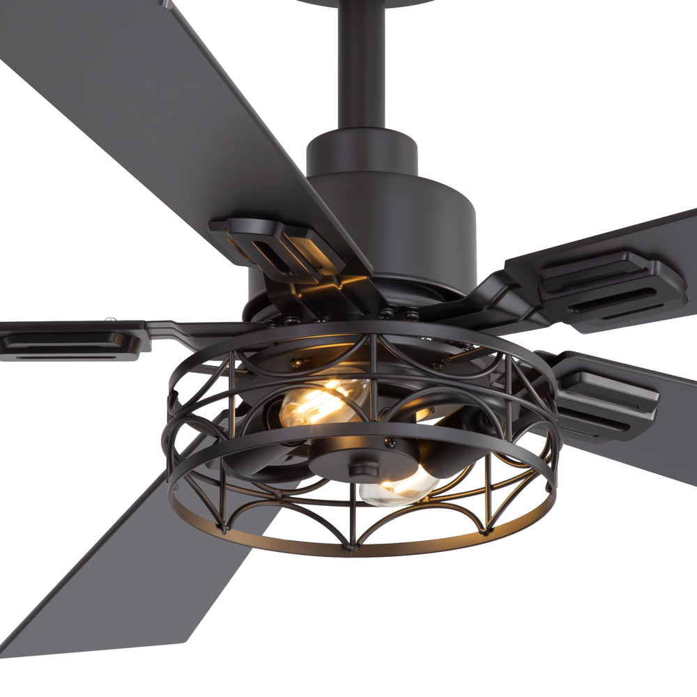 42-inch Ceiling Fan with Distressed White or Matte Black Finish, 5 Reversible Blades, Quiet DC Motor, Remote Control,6" Downrod